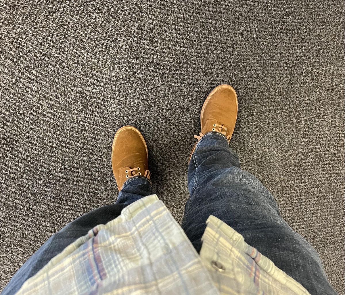 Photo by jbyer111 on March 10, 2023 of the Grant Stone Diesel Boot in C.F. Stead Bourbon Repello Calf Suede.