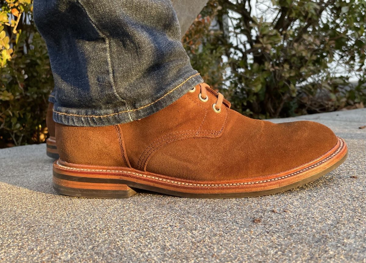 Photo by jbyer111 on December 29, 2022 of the Grant Stone Diesel Boot in C.F. Stead Bourbon Repello Calf Suede.