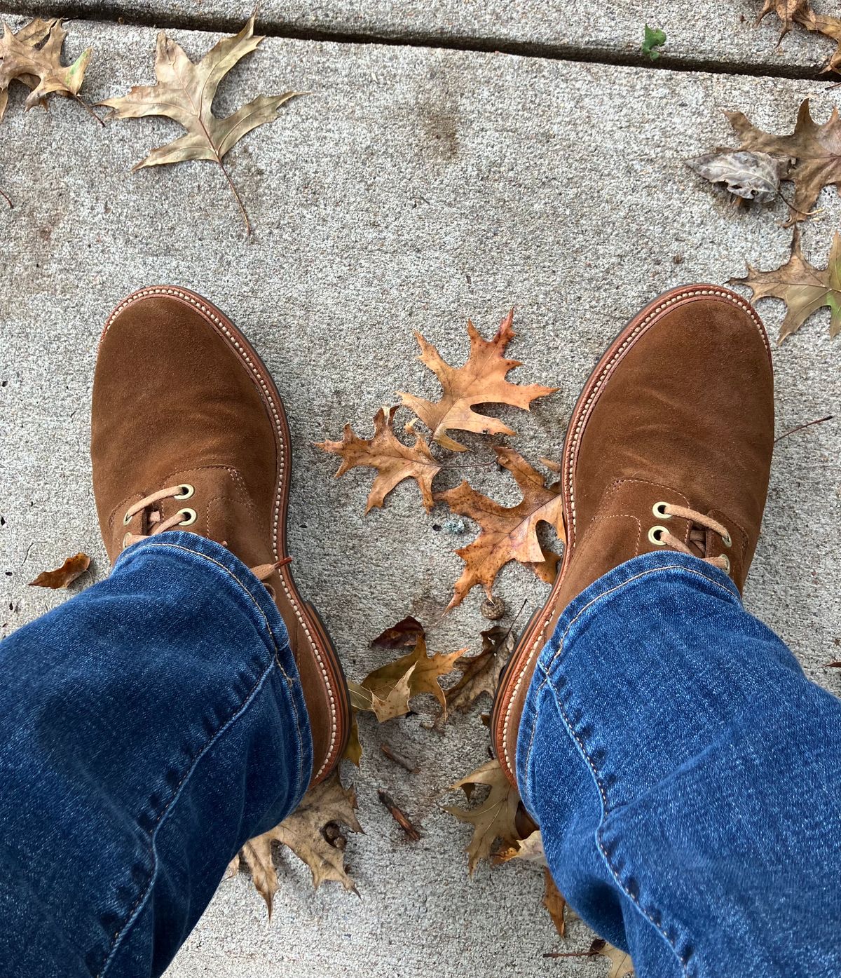 Photo by jbyer111 on September 12, 2023 of the Grant Stone Diesel Boot in C.F. Stead Bourbon Repello Calf Suede.