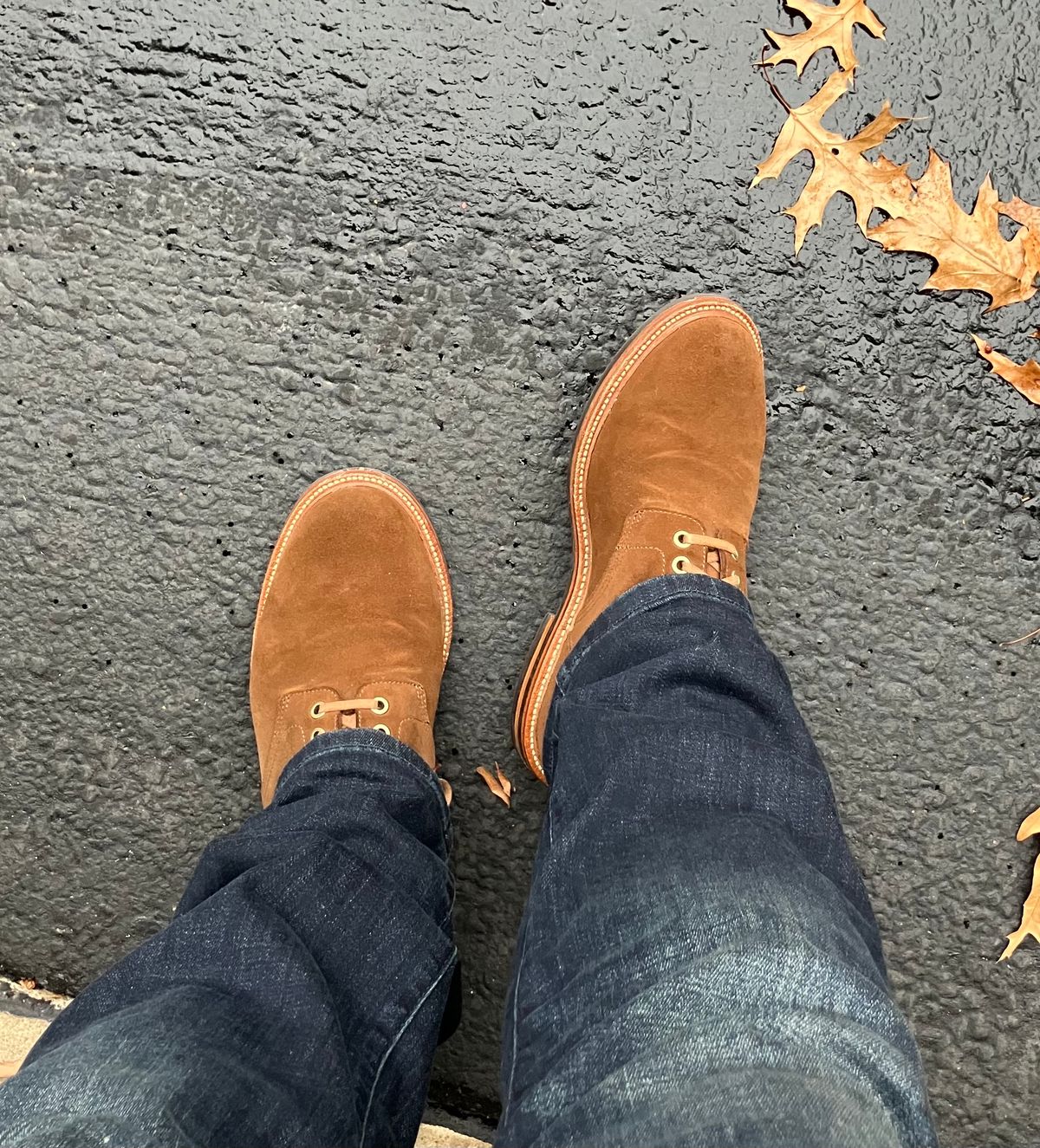 Photo by jbyer111 on November 21, 2023 of the Grant Stone Diesel Boot in C.F. Stead Bourbon Repello Calf Suede.