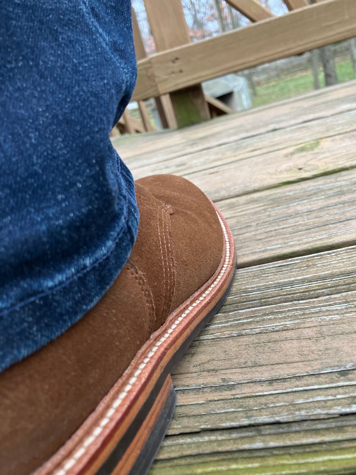 Photo by jbyer111 on February 23, 2024 of the Grant Stone Diesel Boot in C.F. Stead Bourbon Repello Calf Suede.