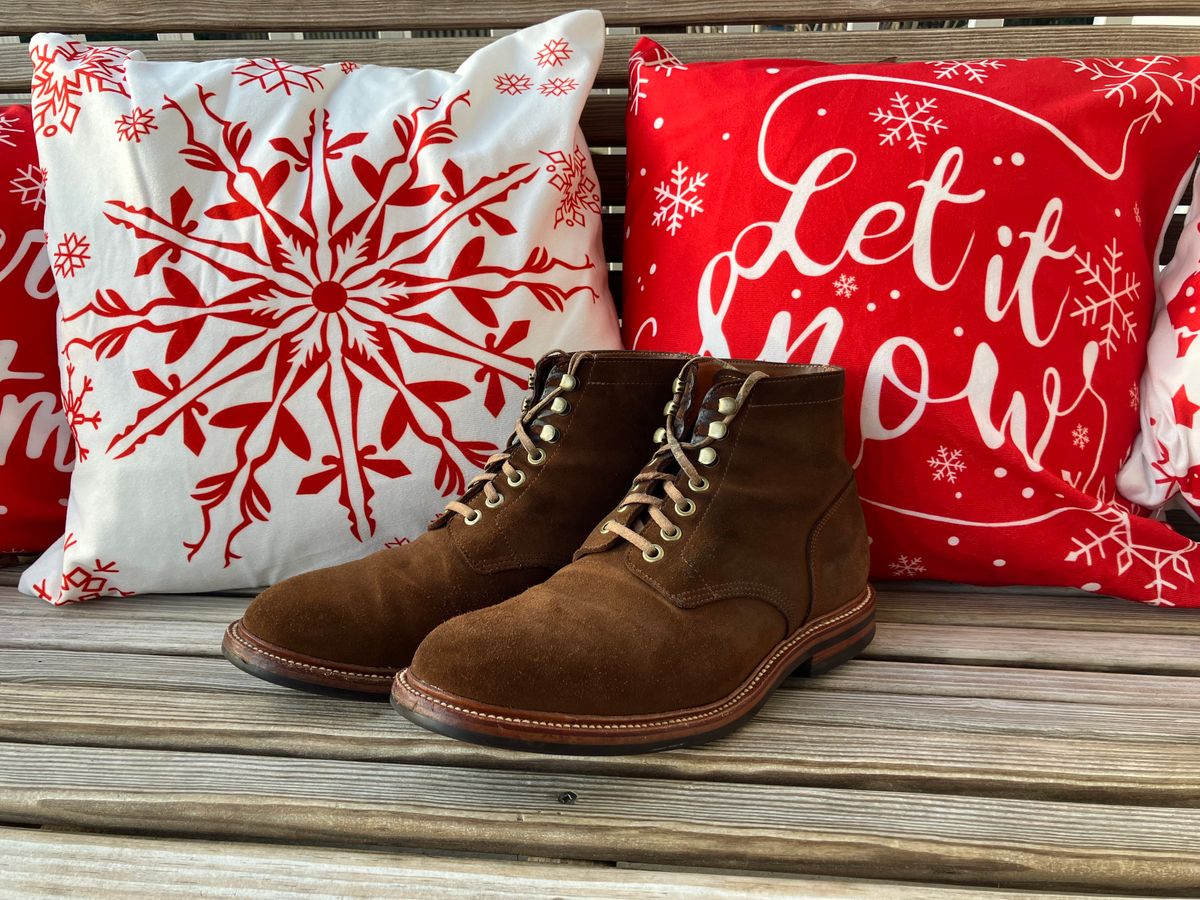 Photo by jbyer111 on December 6, 2024 of the Grant Stone Diesel Boot in C.F. Stead Bourbon Repello Calf Suede.