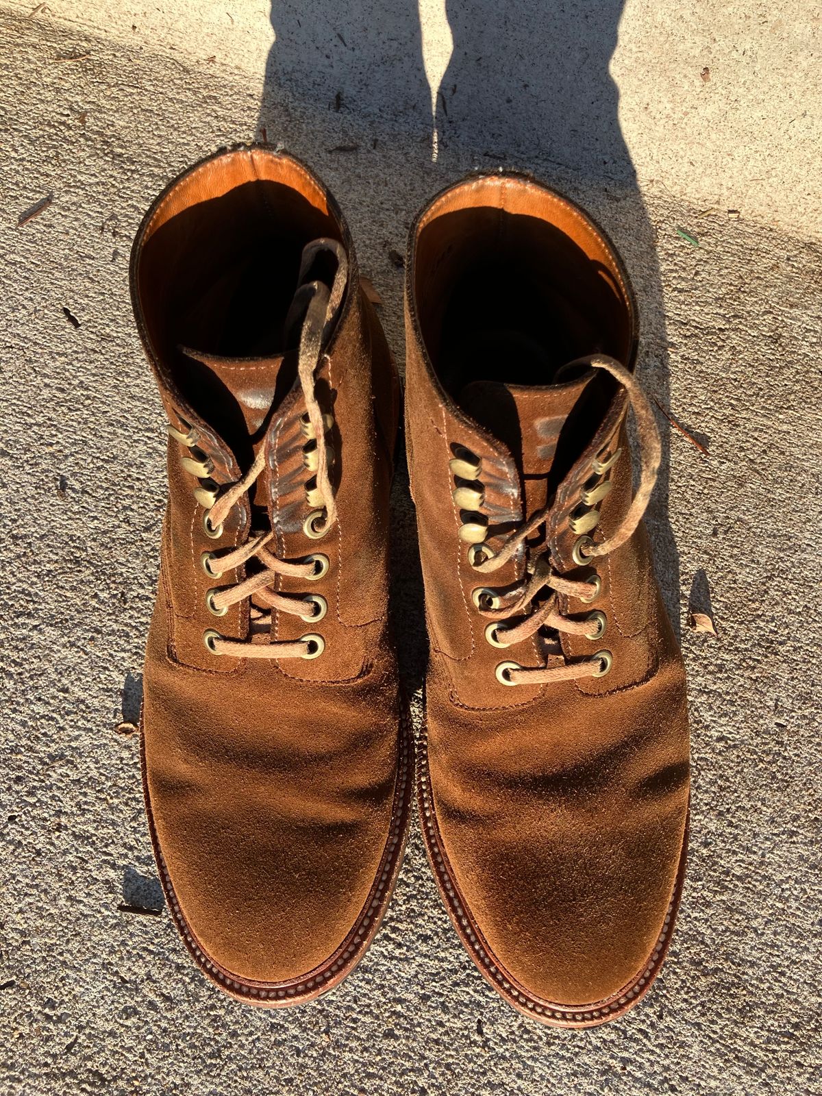 Photo by jbyer111 on December 12, 2024 of the Grant Stone Diesel Boot in C.F. Stead Bourbon Repello Calf Suede.