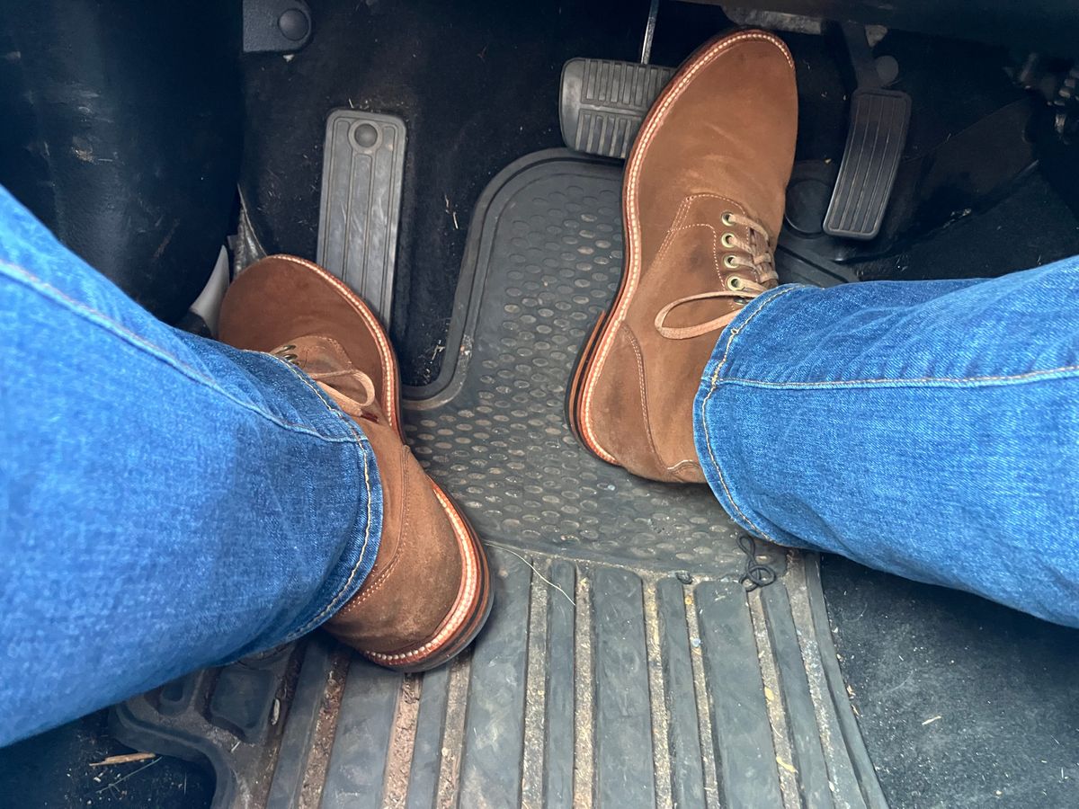 Photo by jbyer111 on June 3, 2025 of the Grant Stone Diesel Boot in C.F. Stead Bourbon Repello Calf Suede.