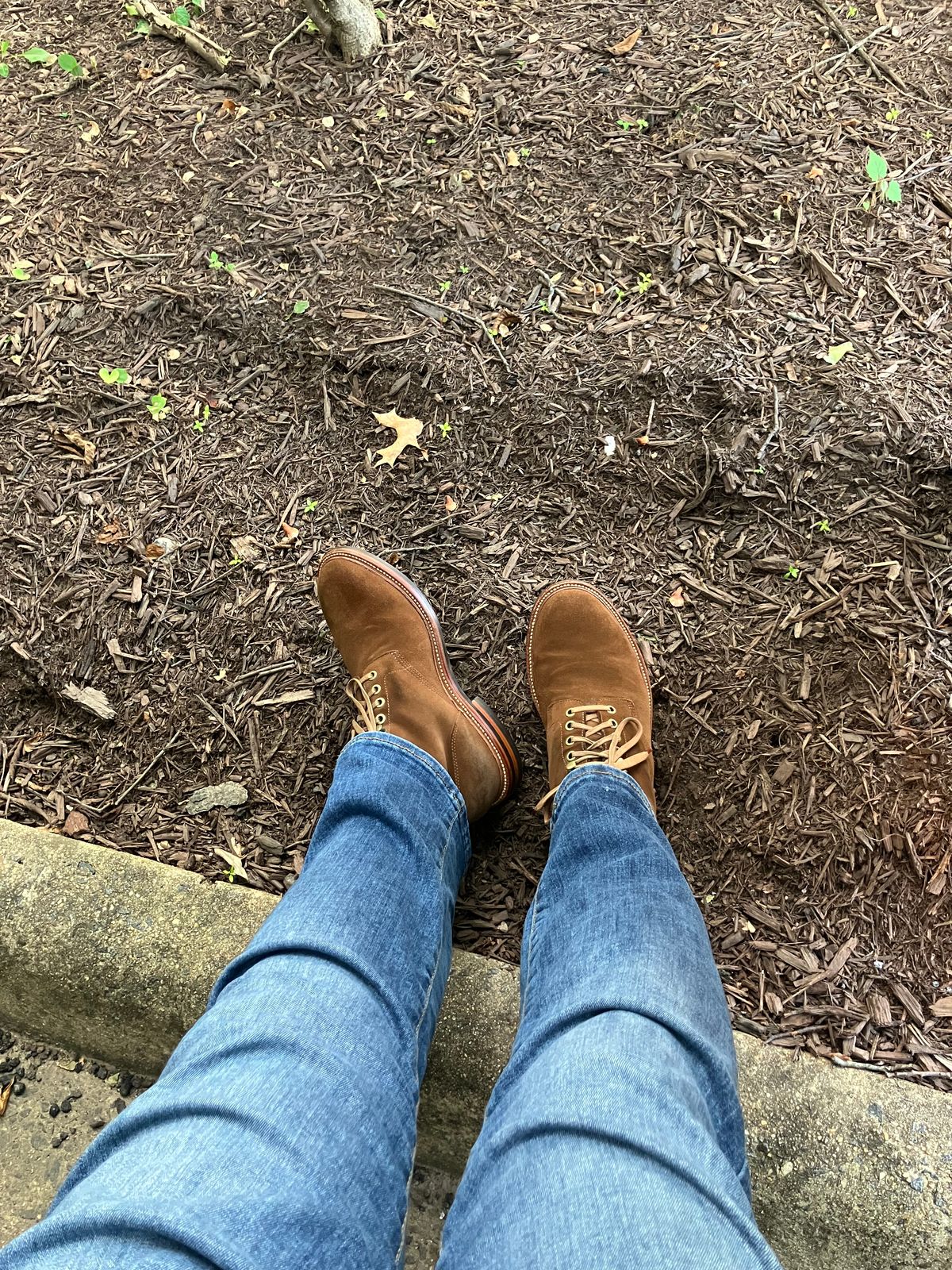 Photo by jbyer111 on July 11, 2025 of the Grant Stone Diesel Boot in C.F. Stead Bourbon Repello Calf Suede.
