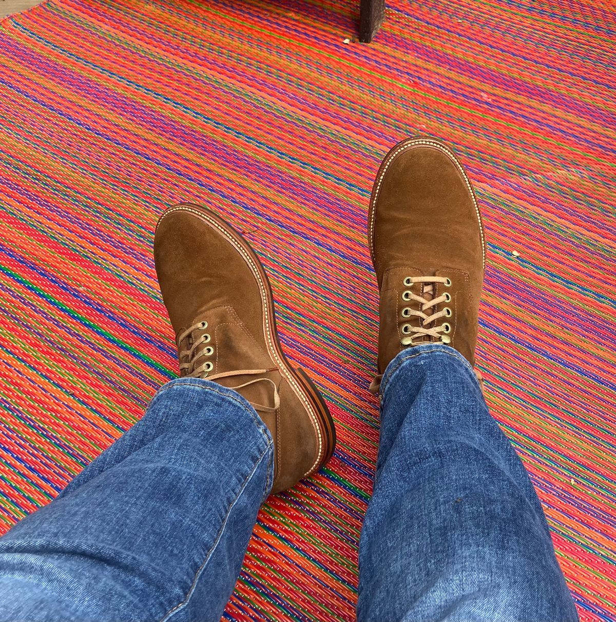 Photo by jbyer111 on August 7, 2025 of the Grant Stone Diesel Boot in C.F. Stead Bourbon Repello Calf Suede.
