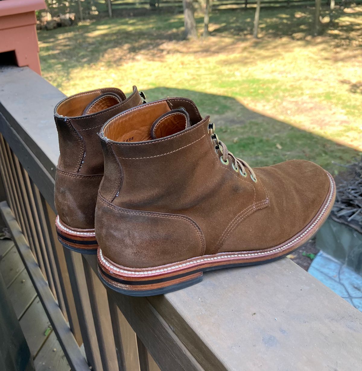 Photo by jbyer111 on September 5, 2025 of the Grant Stone Diesel Boot in C.F. Stead Bourbon Repello Calf Suede.