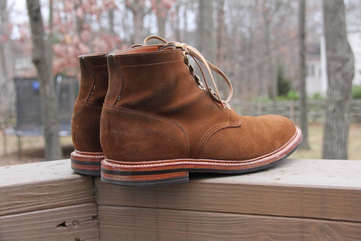Photo by jbyer111 on December 29, 2025 of the Grant Stone Diesel Boot in C.F. Stead Bourbon Repello Calf Suede.
