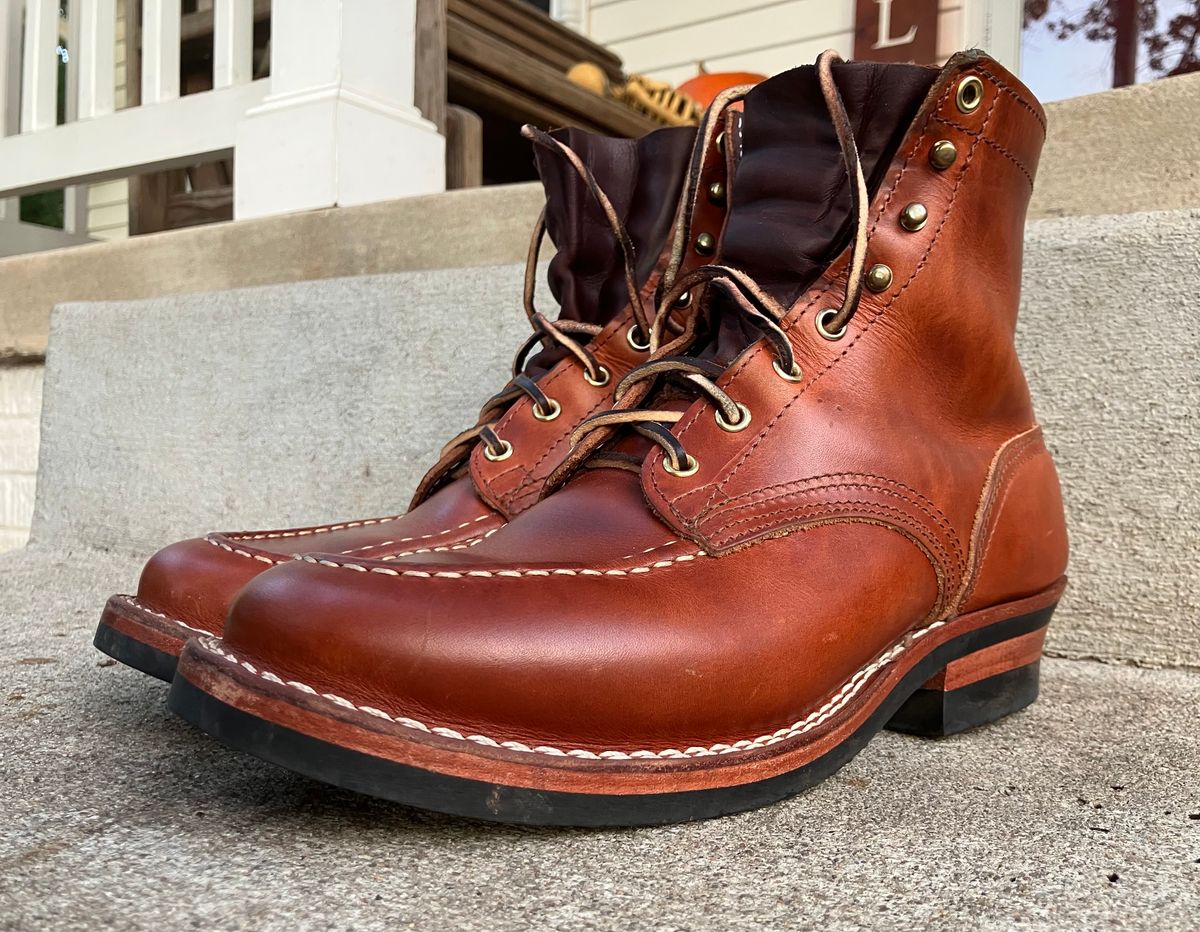 Photo by jbyer111 on October 4, 2023 of the Nicks Moc Toe in Wickett & Craig Natural Double Stuffed.