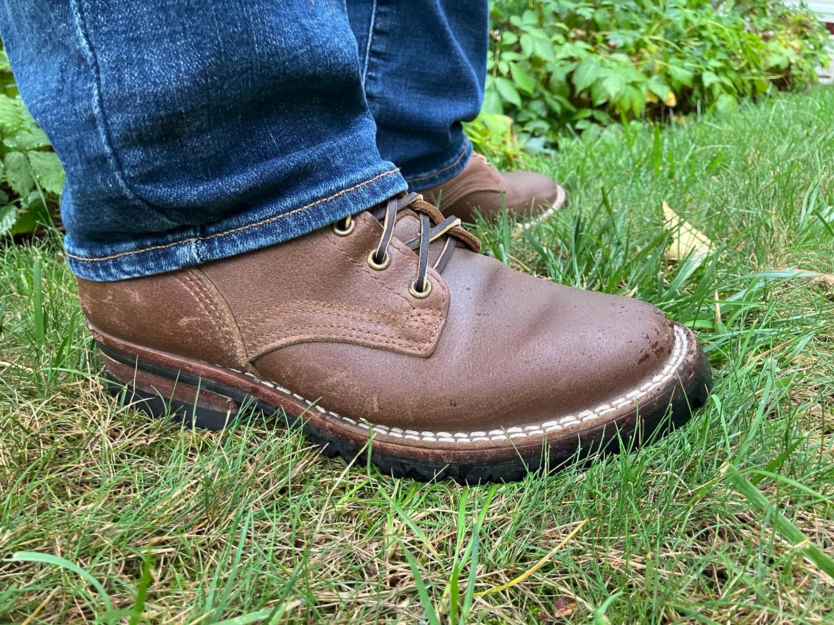 Photo by jbyer111 on August 7, 2023 of the Nicks Urban Logger in Horween Natural Waxed Flesh.