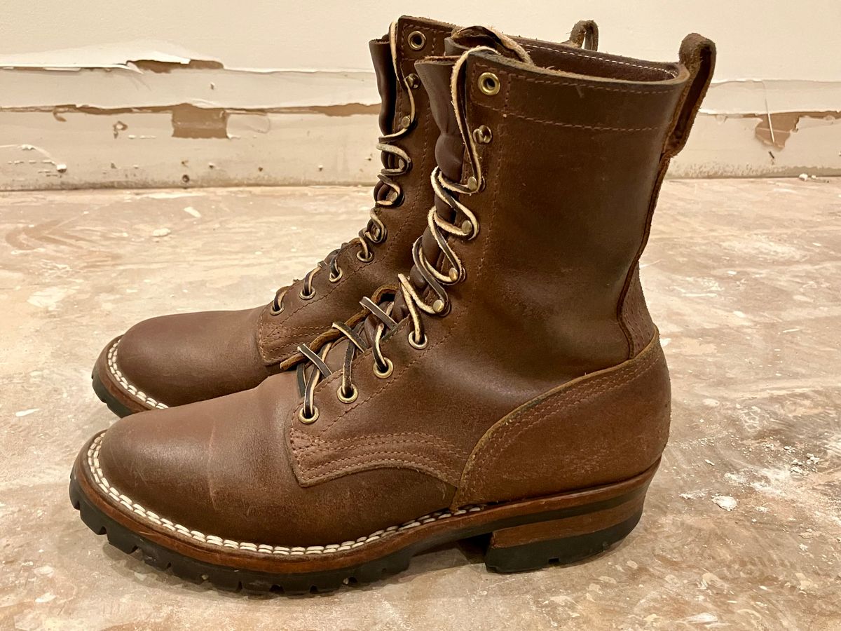 Photo by jbyer111 on February 17, 2024 of the Nicks Urban Logger in Horween Natural Waxed Flesh.