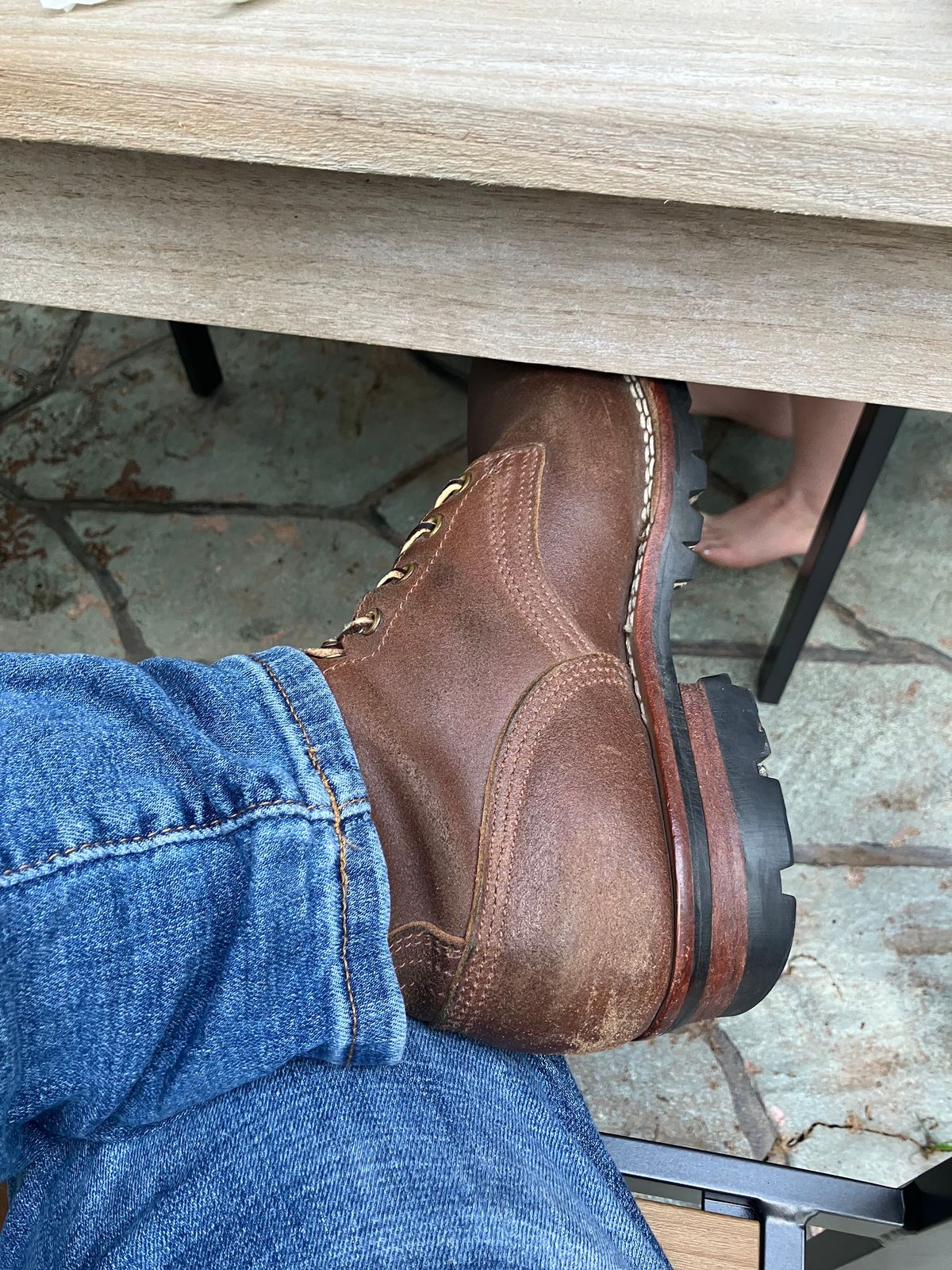 Photo by jbyer111 on May 20, 2024 of the Nicks Urban Logger in Horween Natural Waxed Flesh.