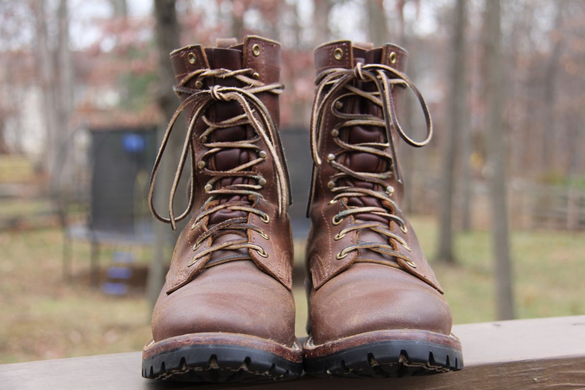 Photo by jbyer111 on November 30, 2025 of the Nicks Urban Logger in Horween Natural Waxed Flesh.