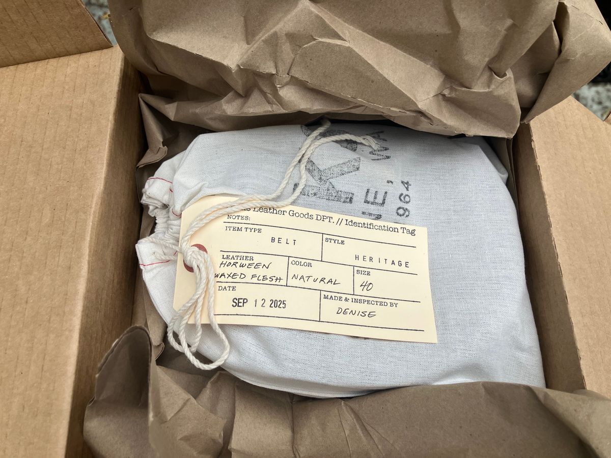 Photo by jbyer111 on September 17, 2025 of the Nicks Heritage Belt in Horween Natural Waxed Flesh.