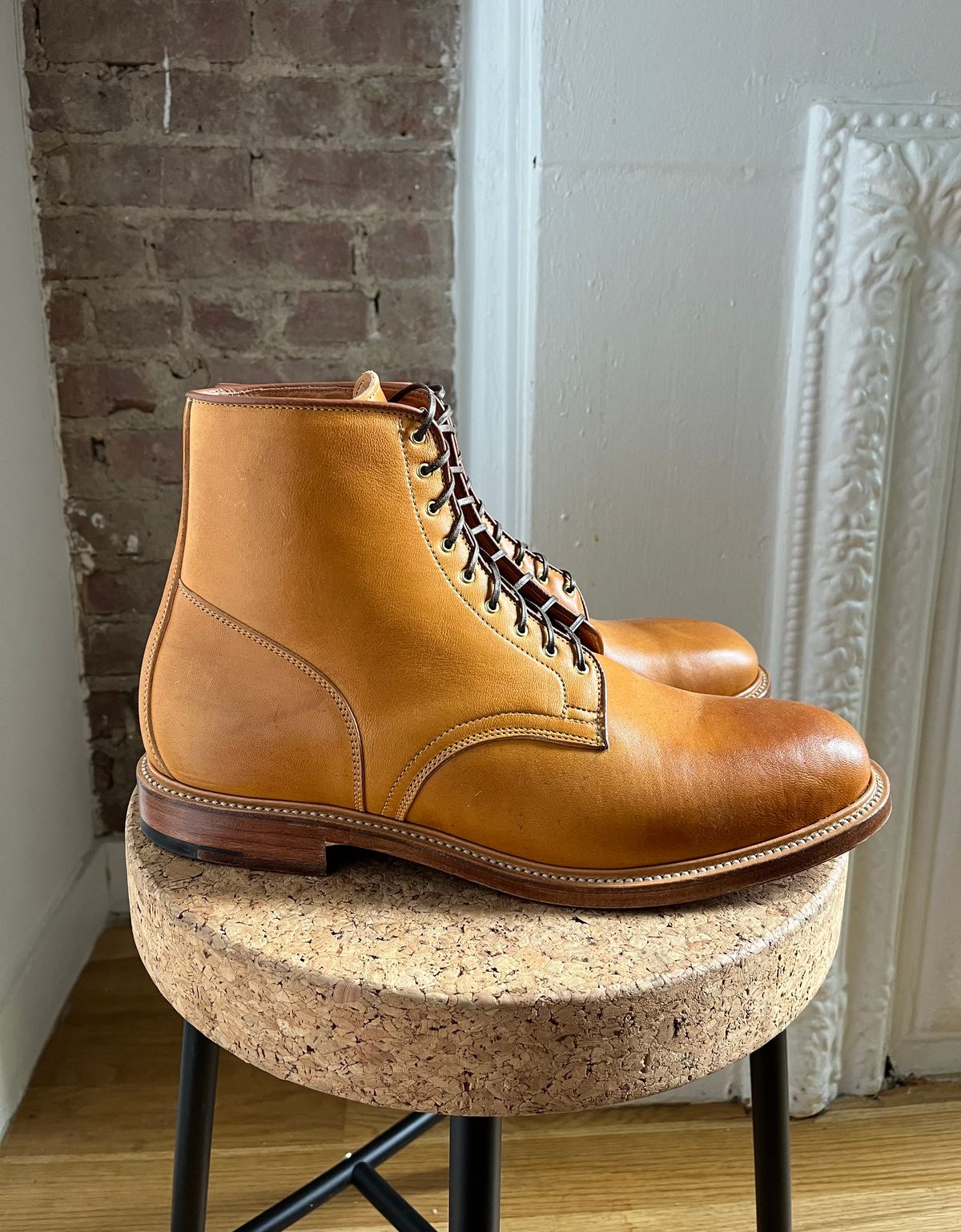 Photo by tbriggscook on October 5, 2022 of the Viberg Officer Boot in Shinki Camel Latigo Horsehide.