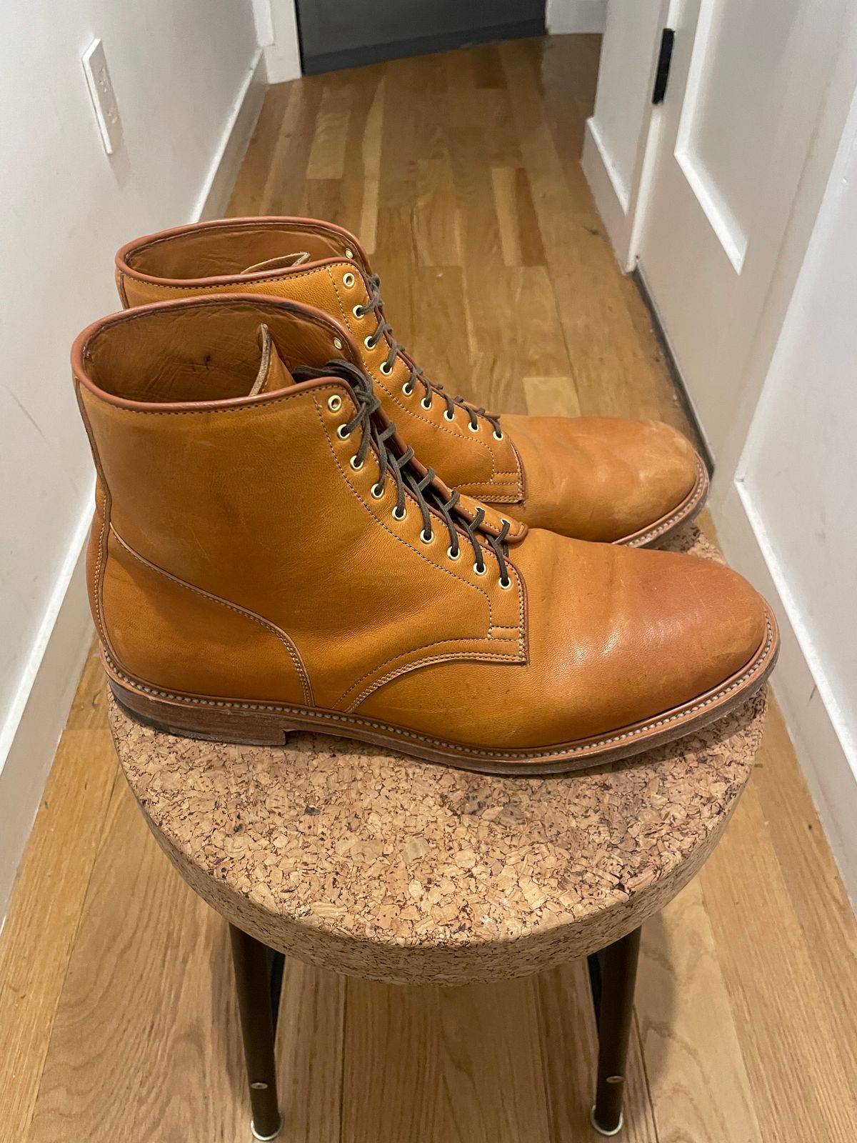 Photo by tbriggscook on December 6, 2022 of the Viberg Officer Boot in Shinki Camel Latigo Horsehide.