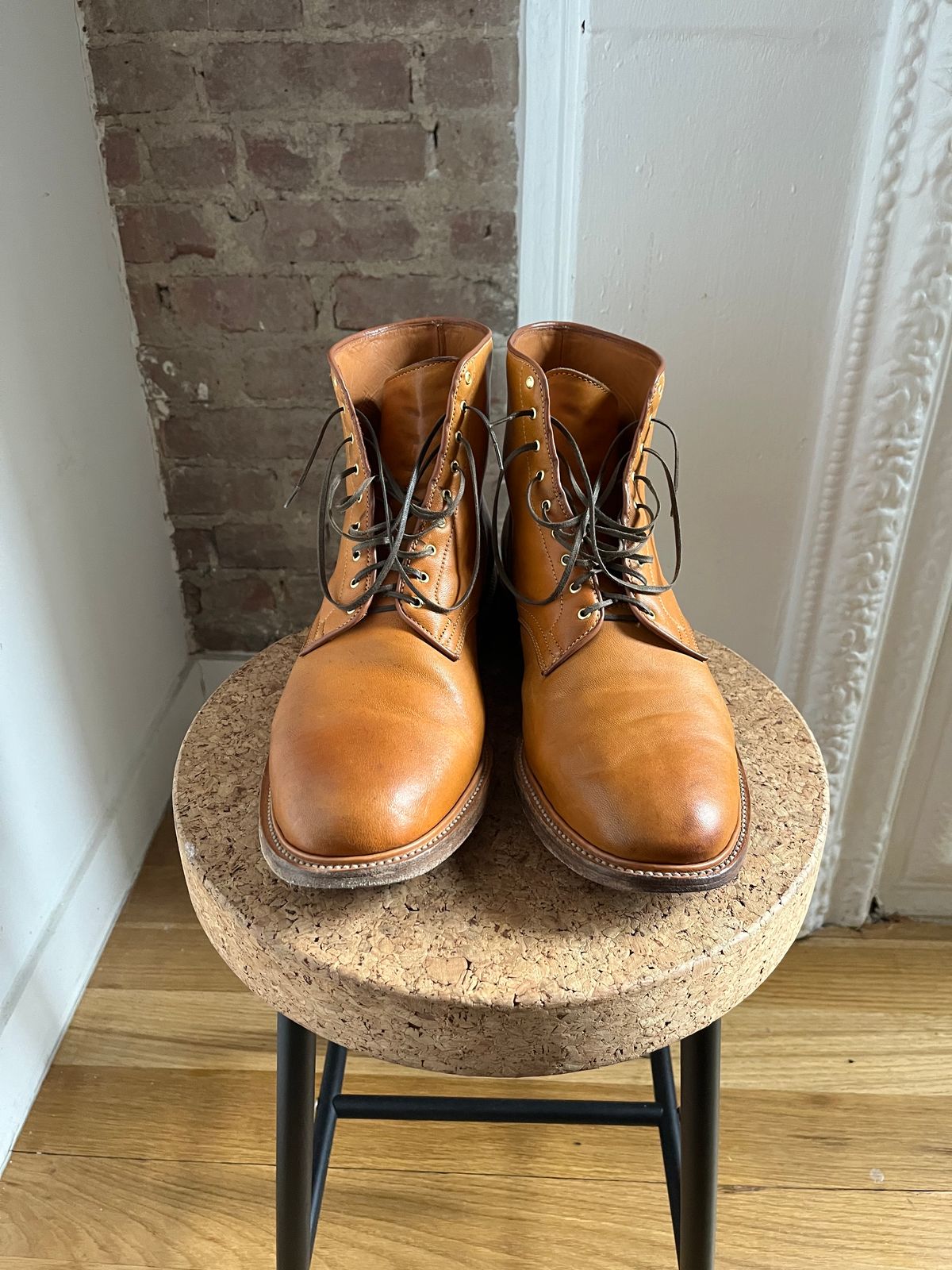 Photo by tbriggscook on January 4, 2023 of the Viberg Officer Boot in Shinki Camel Latigo Horsehide.