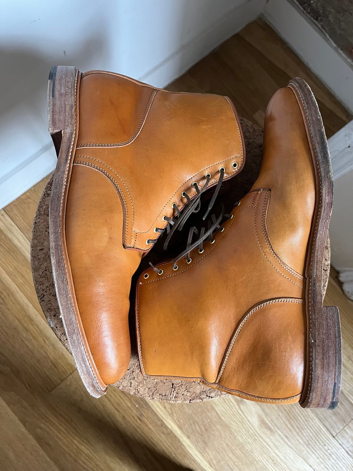 Photo by tbriggscook on January 4, 2023 of the Viberg Officer Boot in Shinki Camel Latigo Horsehide.