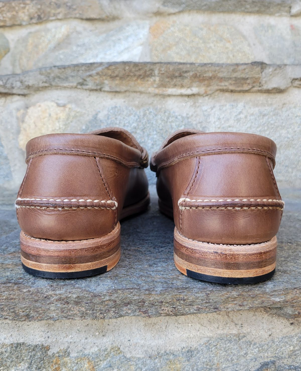Photo by Dodgers78 on October 4, 2023 of the Rancourt & Co. Beefroll Penny Loafers in Horween Natural Chromexcel.