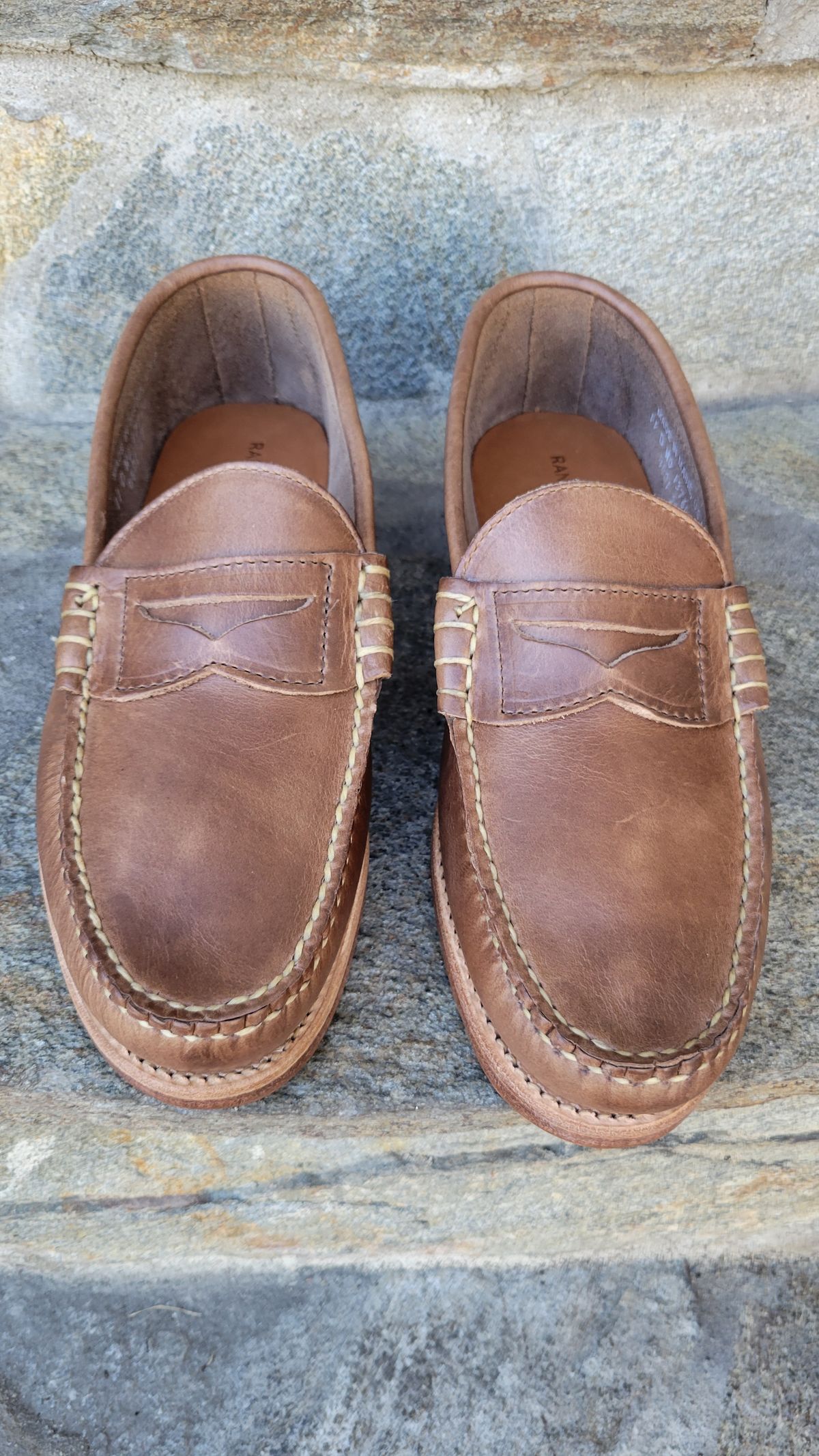 Photo by Dodgers78 on October 4, 2023 of the Rancourt & Co. Beefroll Penny Loafers in Horween Natural Chromexcel.