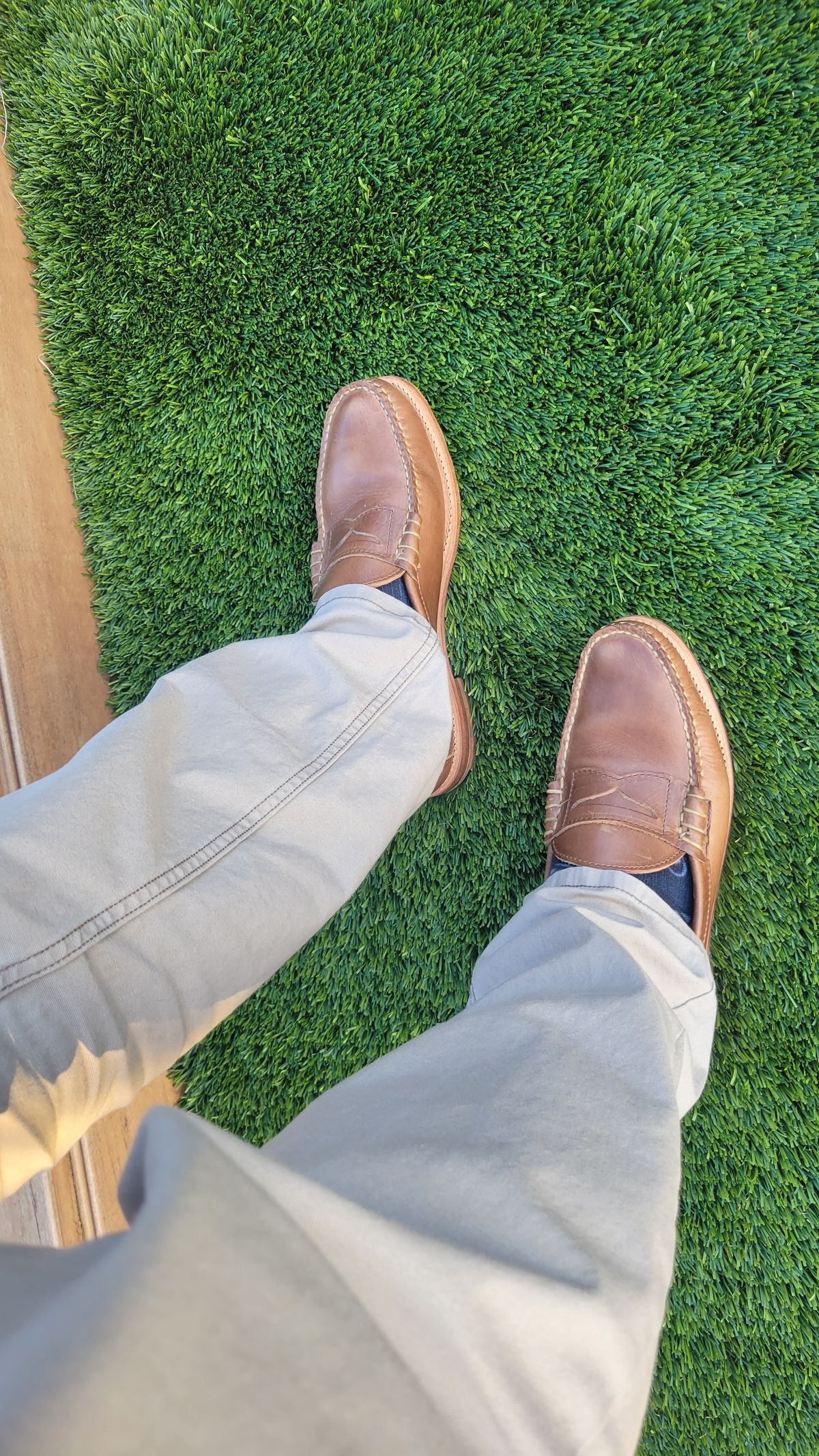 Photo by Dodgers78 on October 11, 2023 of the Rancourt & Co. Beefroll Penny Loafers in Horween Natural Chromexcel.