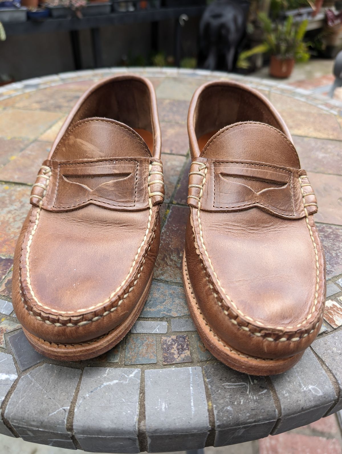 Photo by Dodgers78 on April 5, 2024 of the Rancourt & Co. Beefroll Penny Loafers in Horween Natural Chromexcel.