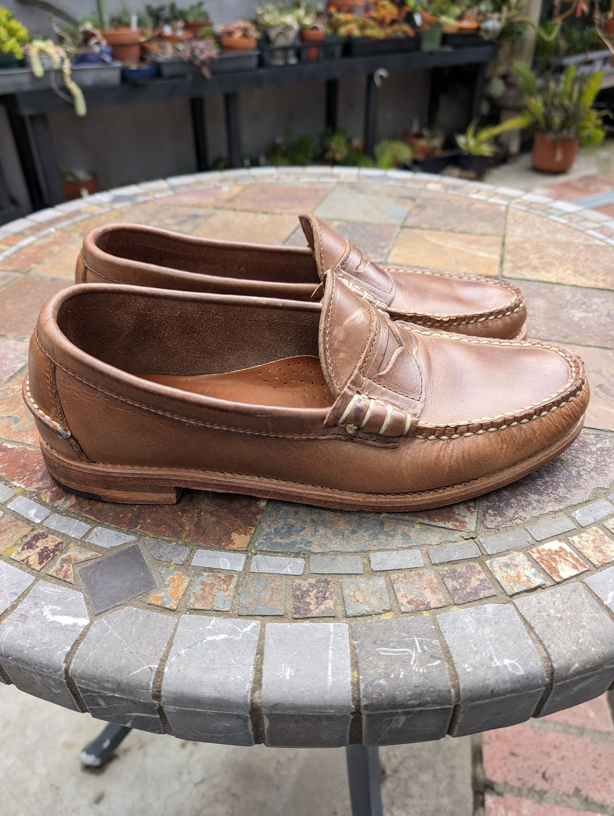 Photo by Dodgers78 on April 5, 2024 of the Rancourt & Co. Beefroll Penny Loafers in Horween Natural Chromexcel.