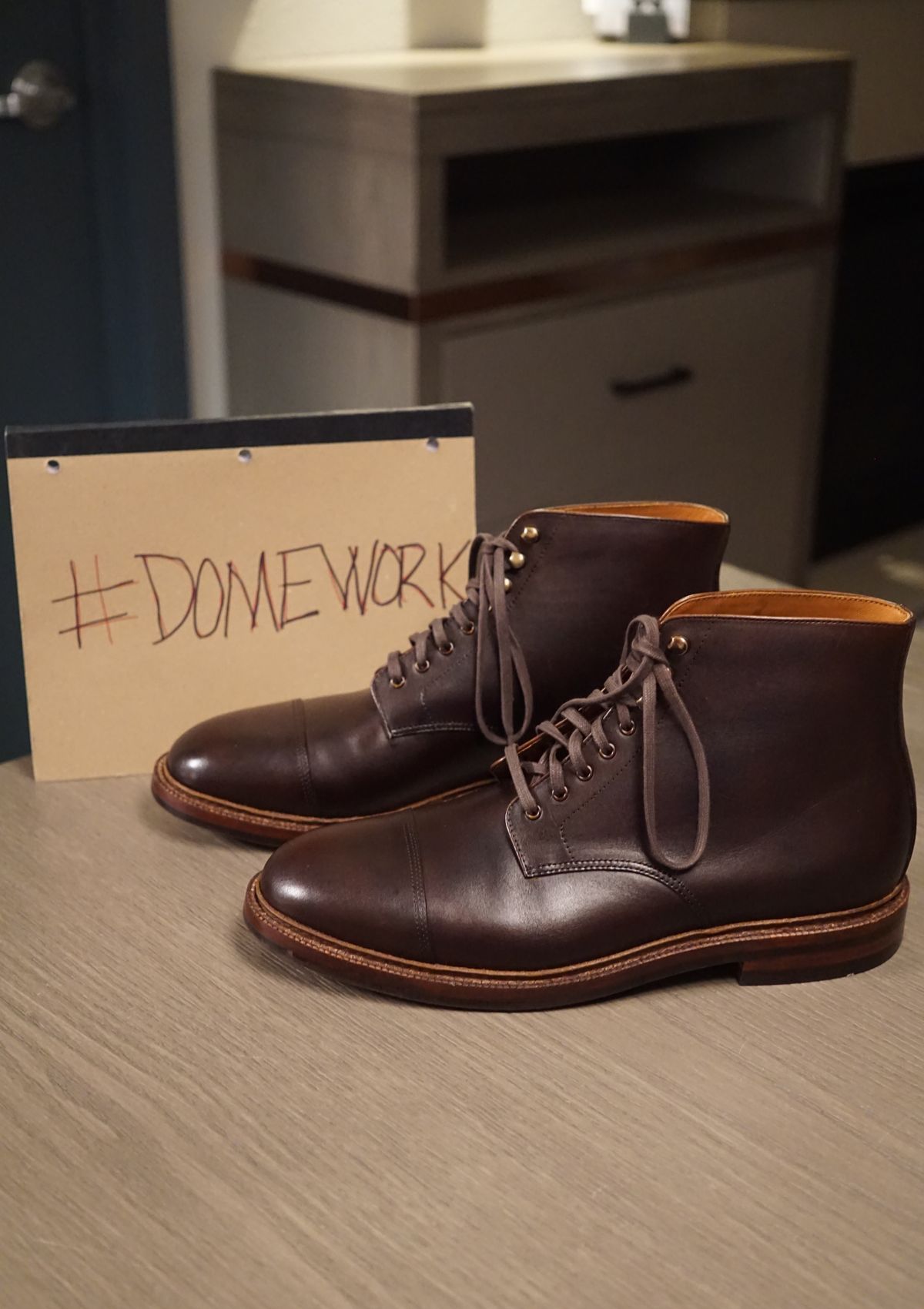 Photo by Dodgers78 on October 1, 2022 of the Grant Stone Cap Toe Boot in Unlisted Leather.