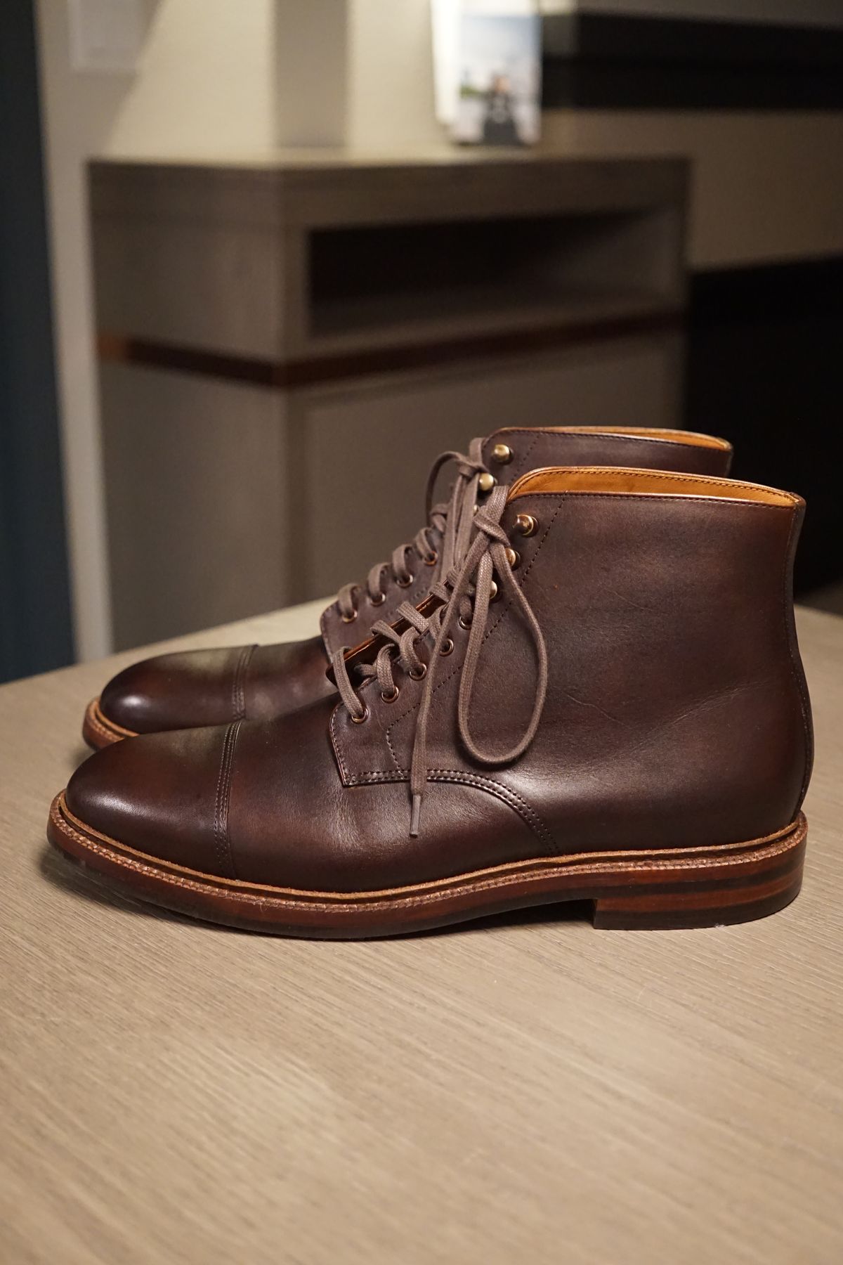 Photo by Dodgers78 on October 1, 2022 of the Grant Stone Cap Toe Boot in Unlisted Leather.