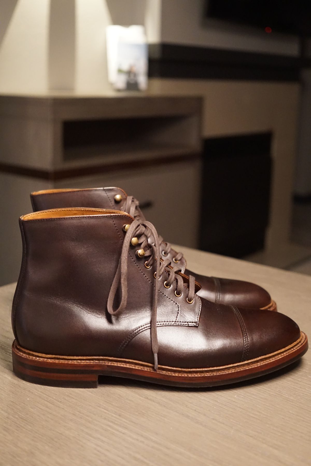 Photo by Dodgers78 on October 1, 2022 of the Grant Stone Cap Toe Boot in Unlisted Leather.