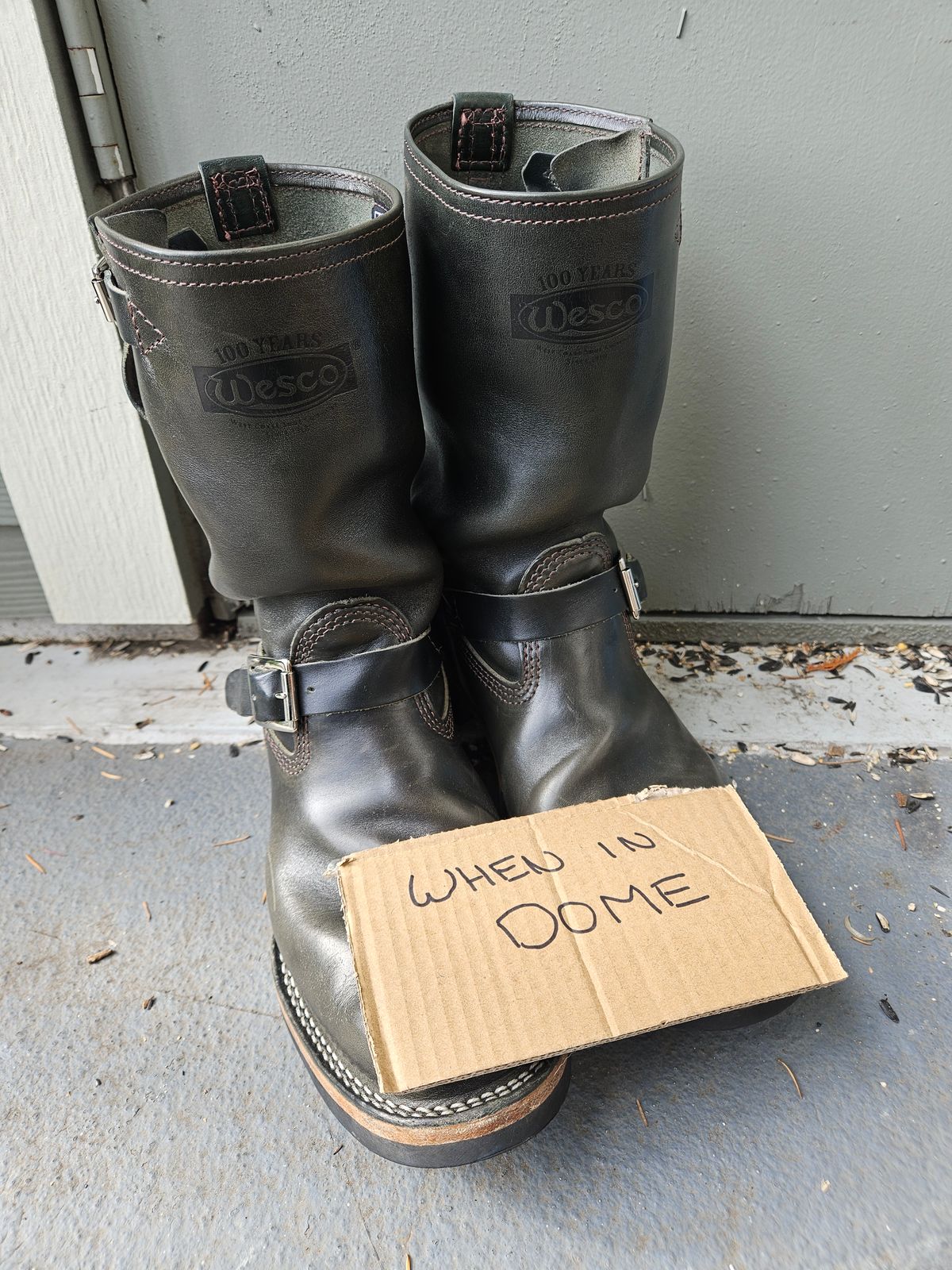 Photo by aDogNamedMerle on November 3, 2024 of the Wesco Mister Lou in Maryam Petrolio Waxed Black Horsehide.