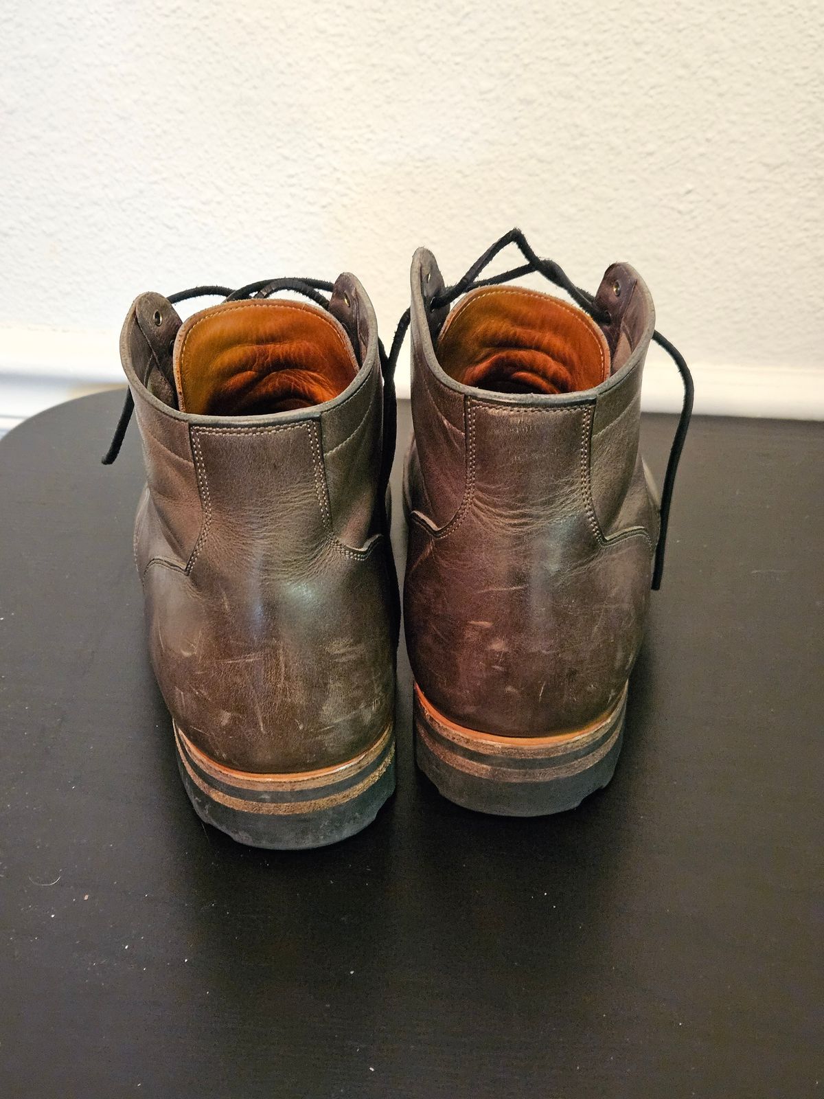 Photo by aDogNamedMerle on March 6, 2024 of the Viberg Service Boot in C.F. Stead Classic Grey Oiled Culatta.