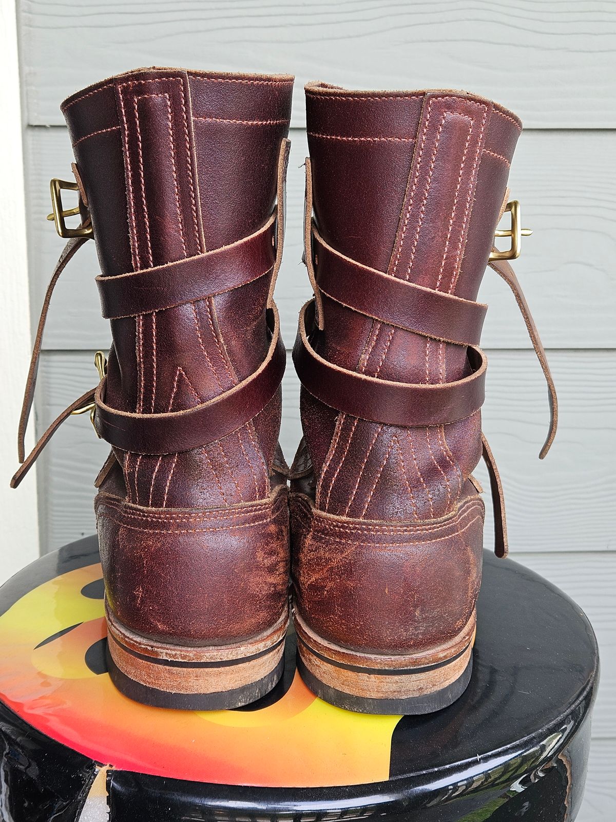 Photo by aDogNamedMerle on August 14, 2024 of the Nicks Heritage TankerPro in Horween Tan Waxed Flesh.