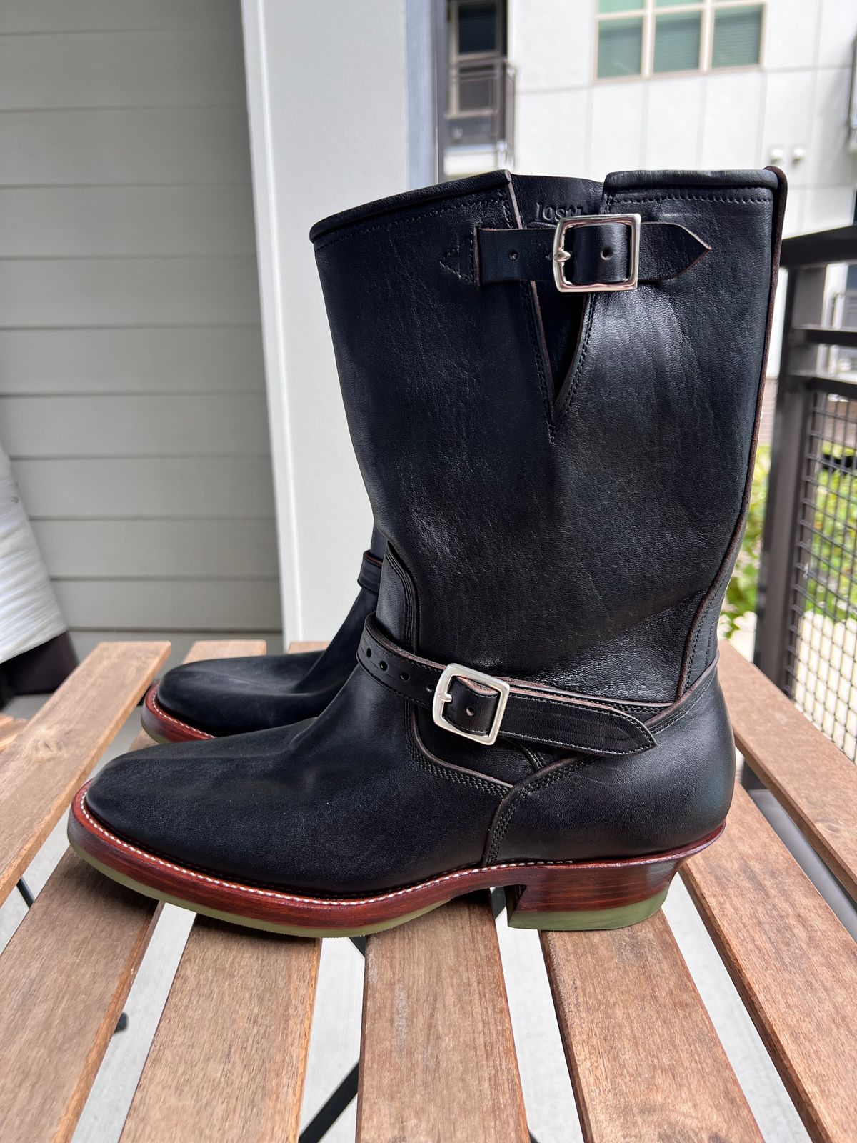 Photo by A_Clockwork_Yifan on October 1, 2025 of the Lost Boys (Formerly King Boots) Engineer Boots in Black Teacore Shinki Shrunken Horsefront.