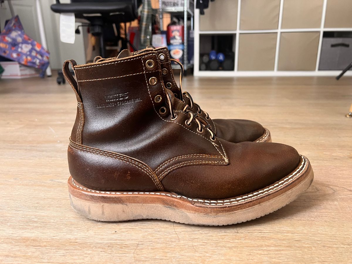 Photo by A_Clockwork_Yifan on January 4, 2024 of the White's Rambler in Horween Cinnamon Waxed Flesh.