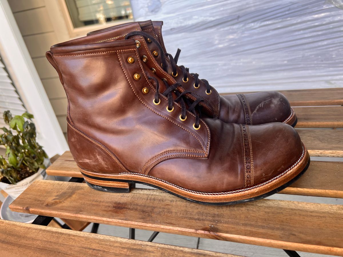 Photo by A_Clockwork_Yifan on December 4, 2024 of the Iron Boots 5515 in Maryam Brown Shell Cordovan.