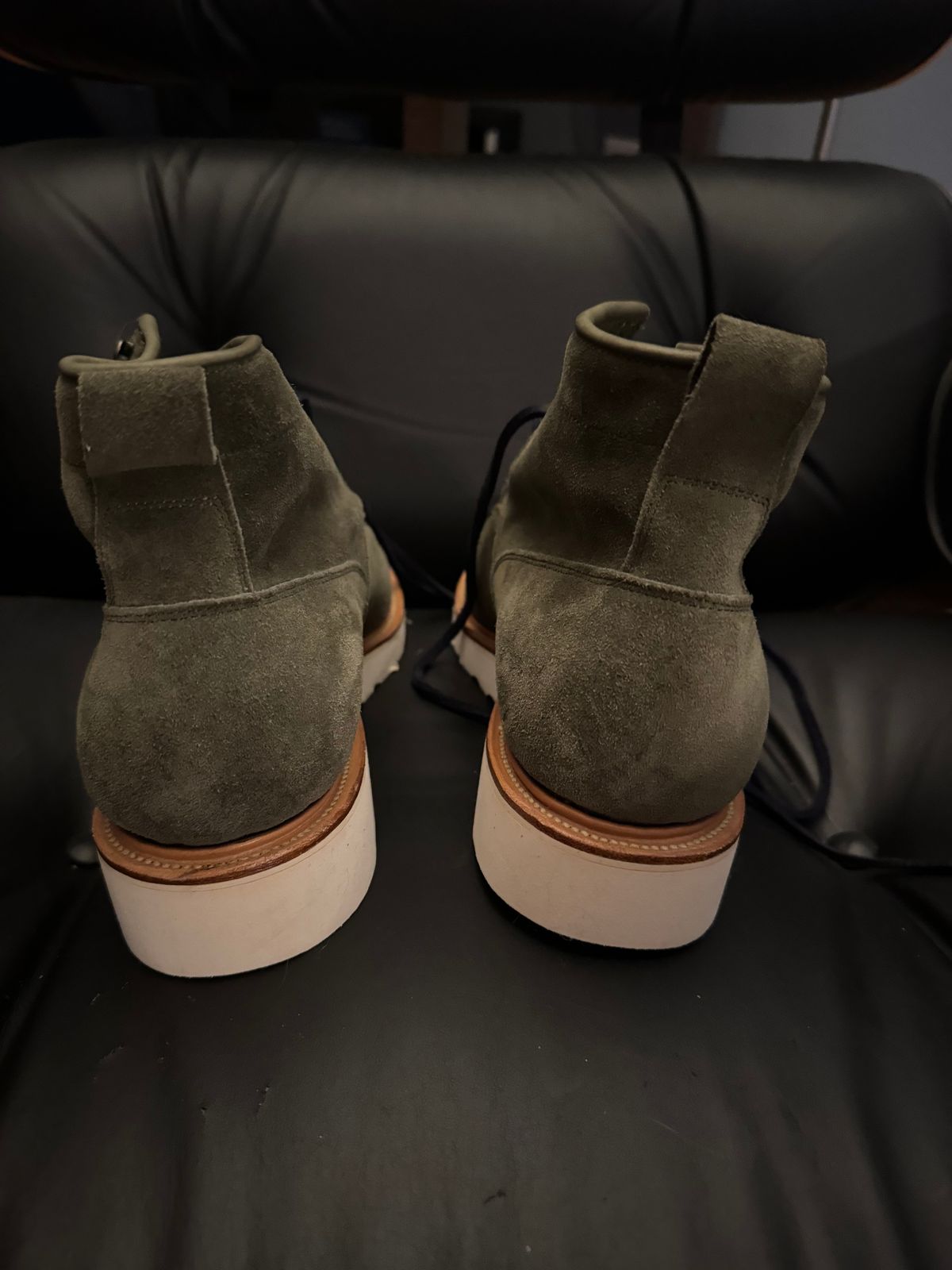 Photo by canary on October 7, 2024 of the Viberg Scout Boot in C.F. Stead Emerald Green Janus Calf Suede.