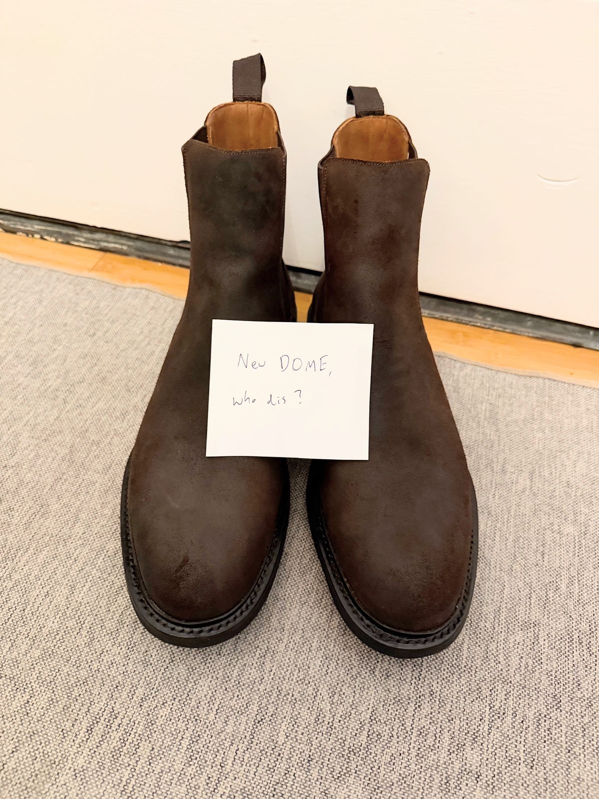 Photo by heroyjenkins on October 1, 2025 of the Bridlen Chelsea Boot in C.F. Stead Brown Waxy Commander.