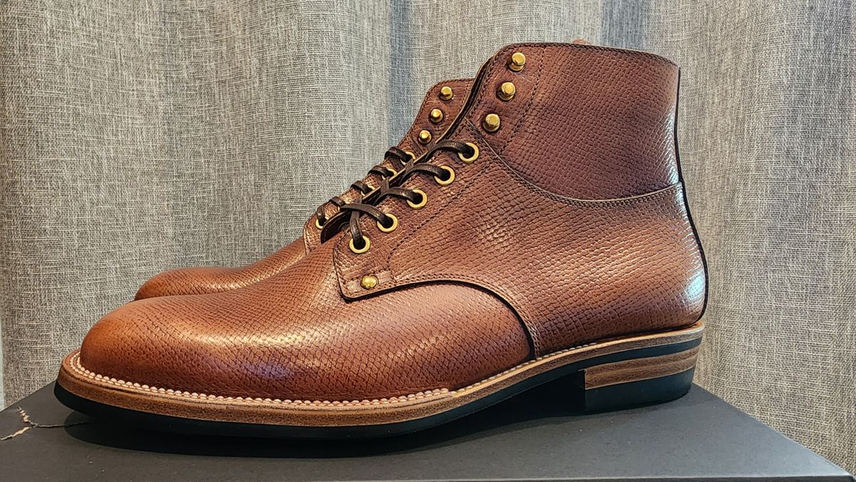 Photo by jranders52 on January 31, 2024 of the Iron Boots x Østmo Type 1 in Horween Pioneer Hatchgrain.