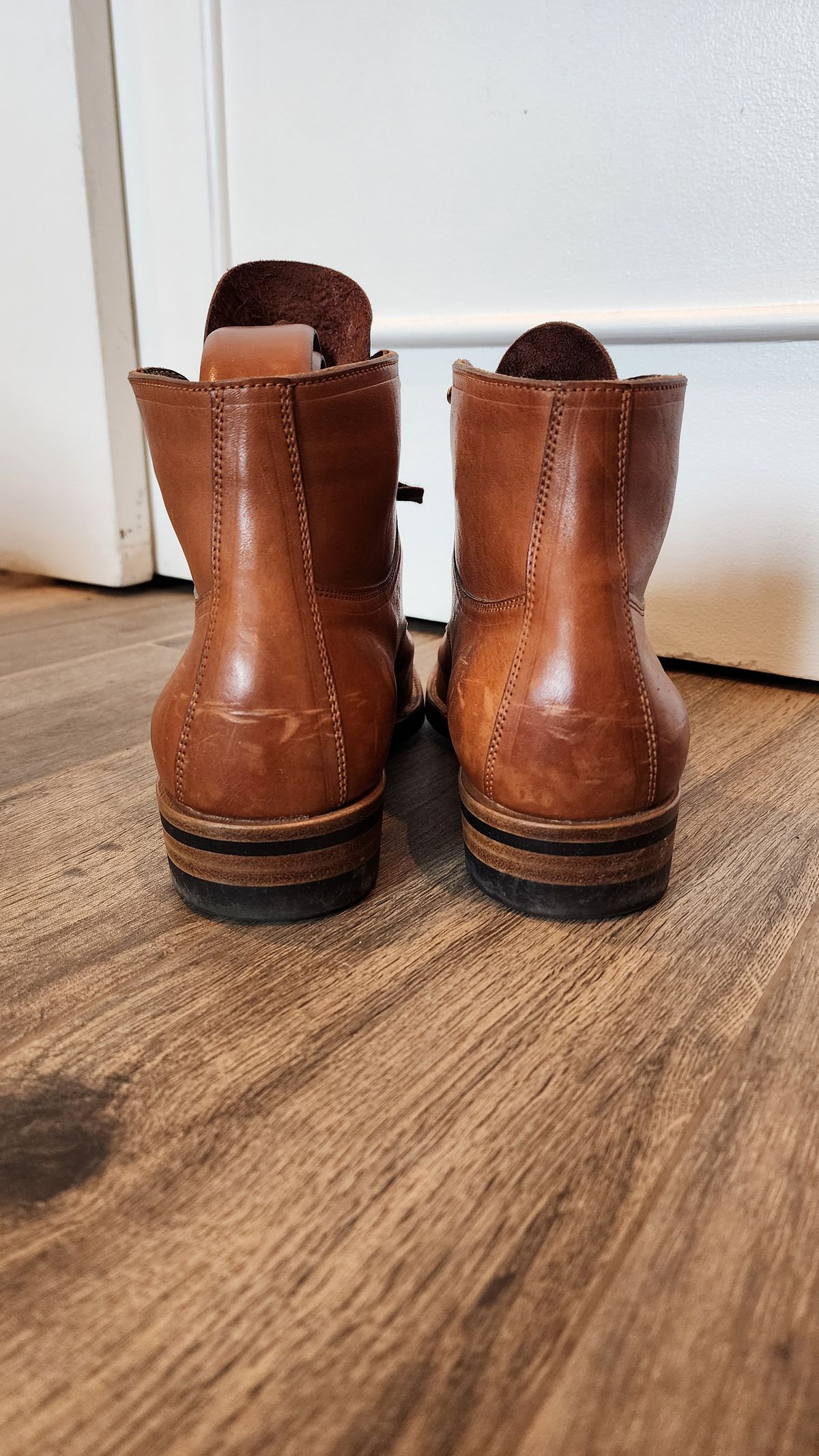 Photo by jranders52 on January 3, 2024 of the Iron Boots x Østmo Type 1 in Maryam Light Brown Washed Horsehide.