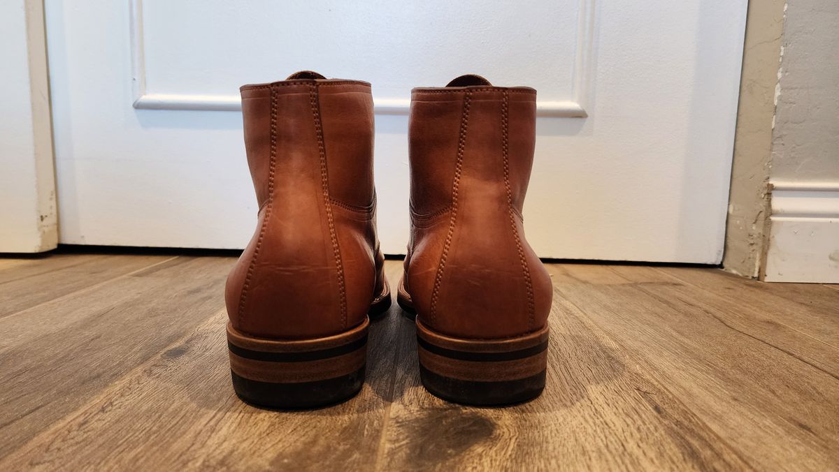 Photo by jranders52 on March 5, 2024 of the Iron Boots x Østmo Type 1 in Maryam Light Brown Washed Horsehide.