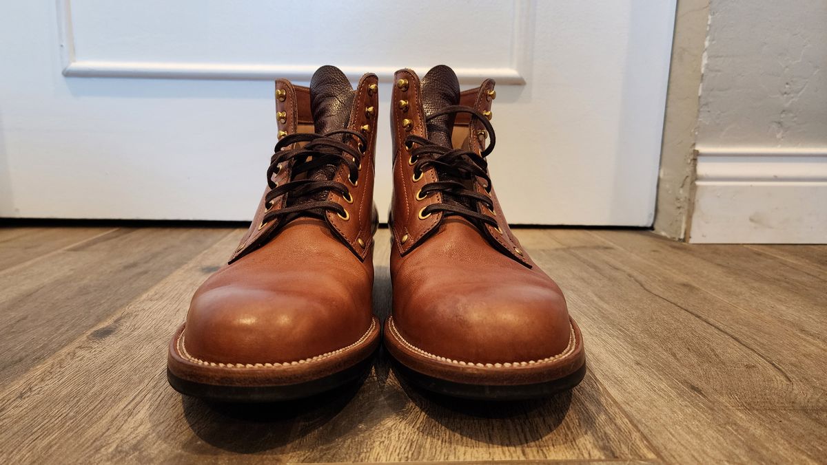 Photo by jranders52 on March 5, 2024 of the Iron Boots x Østmo Type 1 in Maryam Light Brown Washed Horsehide.