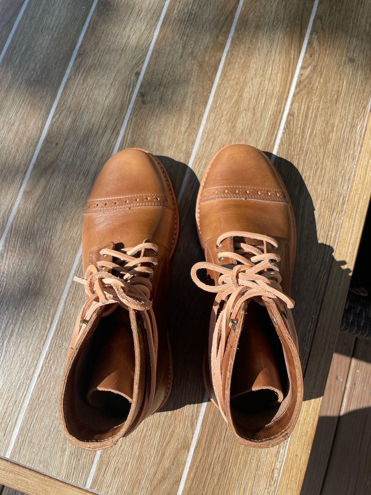 Photo by alamacchia2 on October 1, 2023 of the Oak Street Bootmakers Trench Boot in Horween Natural Chromexcel.