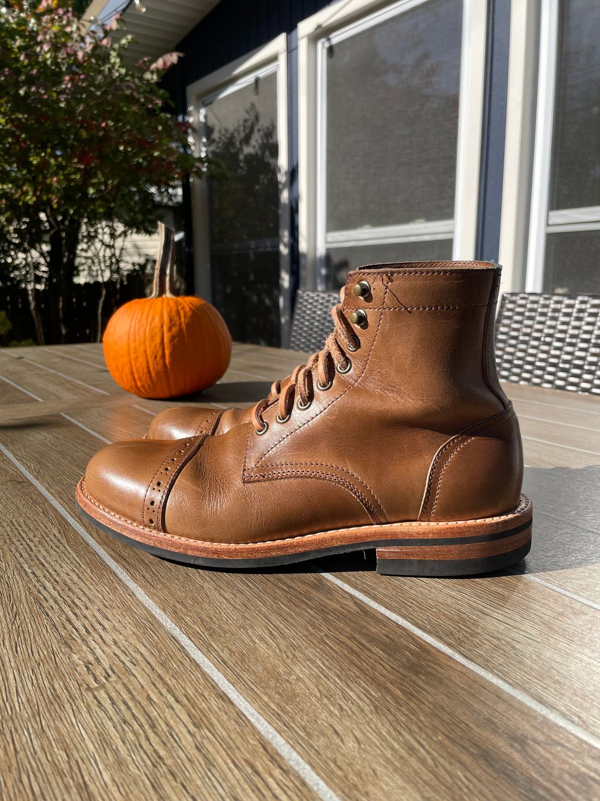 Photo by alamacchia2 on November 3, 2023 of the Oak Street Bootmakers Trench Boot in Horween Natural Chromexcel.