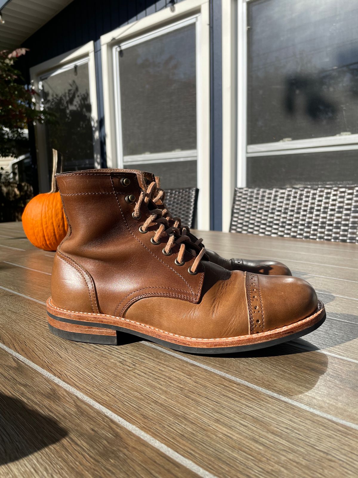 Photo by alamacchia2 on November 3, 2023 of the Oak Street Bootmakers Trench Boot in Horween Natural Chromexcel.