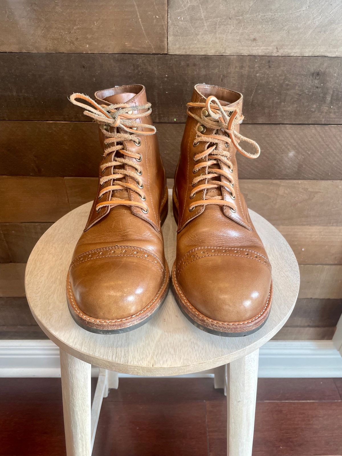 Photo by alamacchia2 on January 5, 2024 of the Oak Street Bootmakers Trench Boot in Horween Natural Chromexcel.