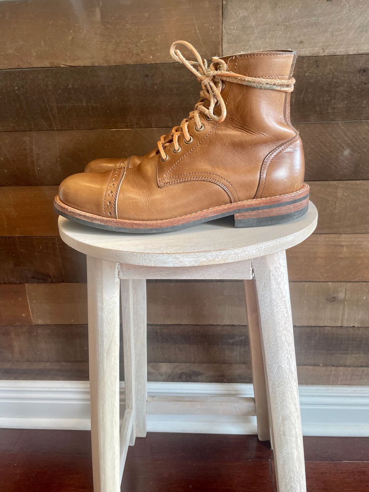 Photo by alamacchia2 on January 5, 2024 of the Oak Street Bootmakers Trench Boot in Horween Natural Chromexcel.