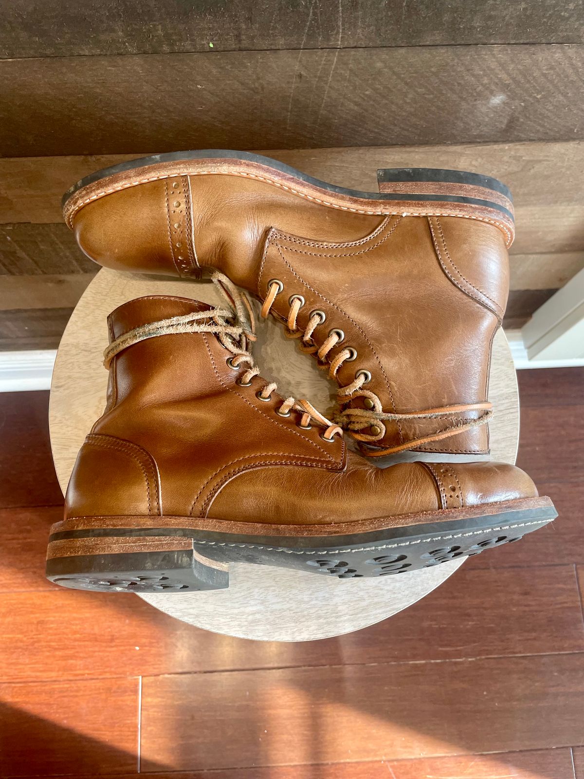 Photo by alamacchia2 on January 5, 2024 of the Oak Street Bootmakers Trench Boot in Horween Natural Chromexcel.