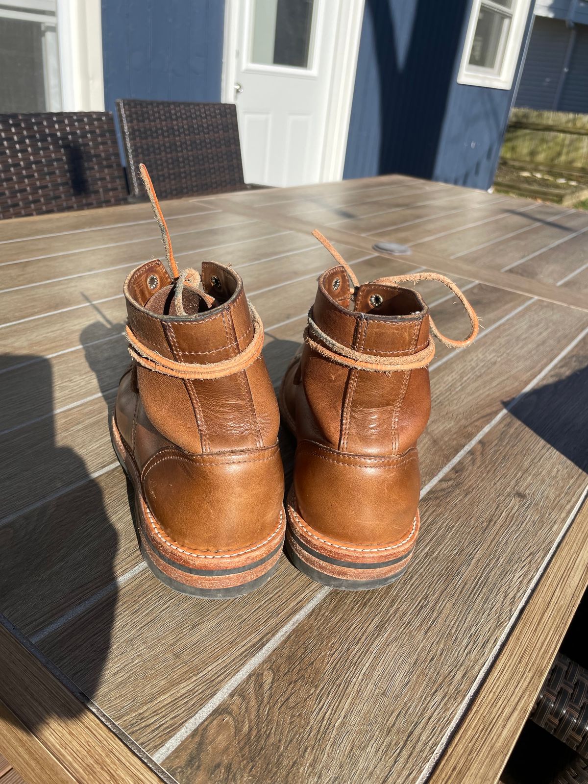 Photo by alamacchia2 on February 4, 2024 of the Oak Street Bootmakers Trench Boot in Horween Natural Chromexcel.