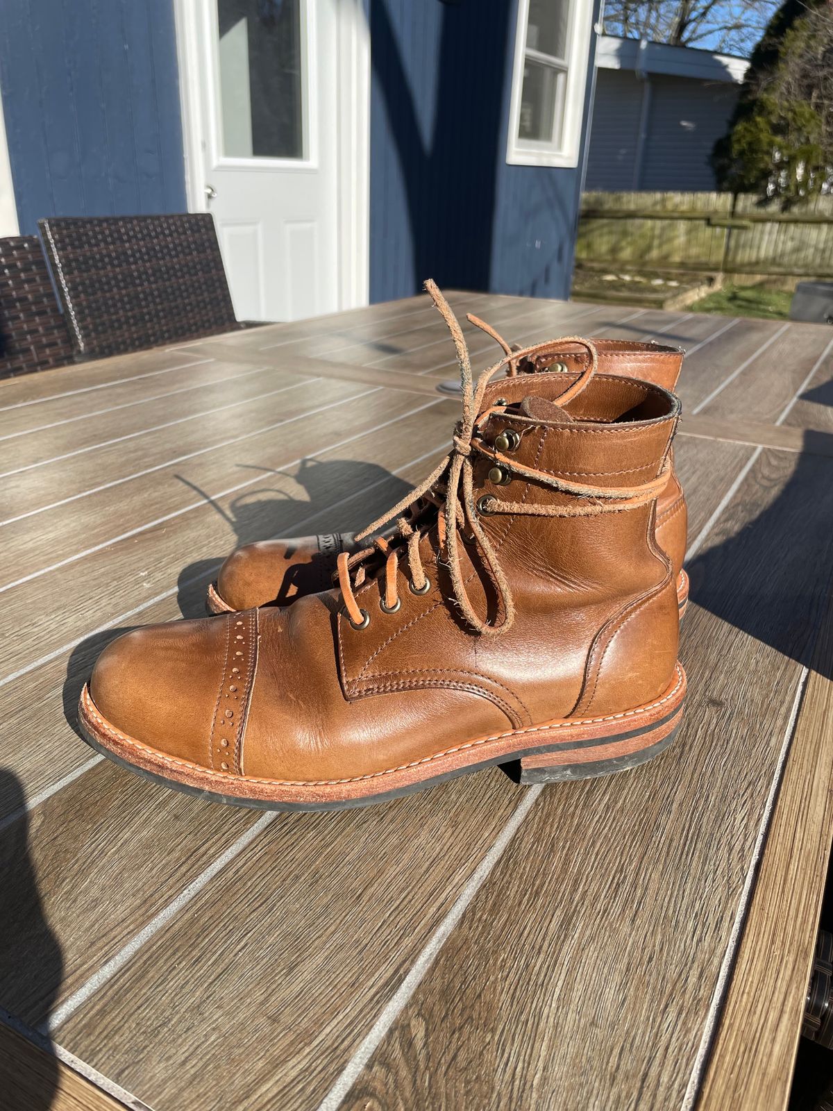 Photo by alamacchia2 on February 4, 2024 of the Oak Street Bootmakers Trench Boot in Horween Natural Chromexcel.